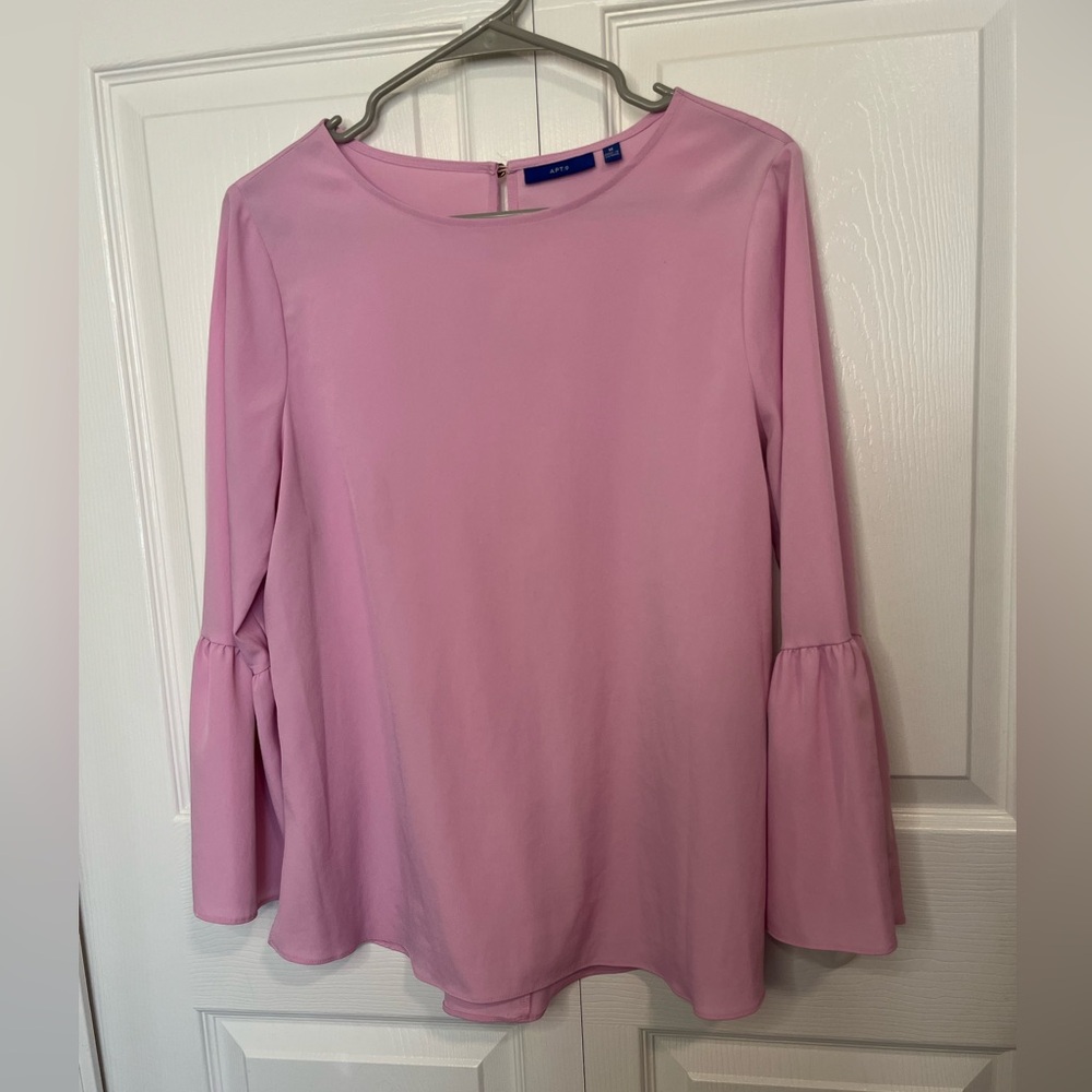 Apt. 9 Womens Cascade Pink Long Bell‎ Sleeve Crew Neck Casual Blouse Top M